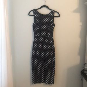 Zara Navy and White Polka Dot Pencil Dress